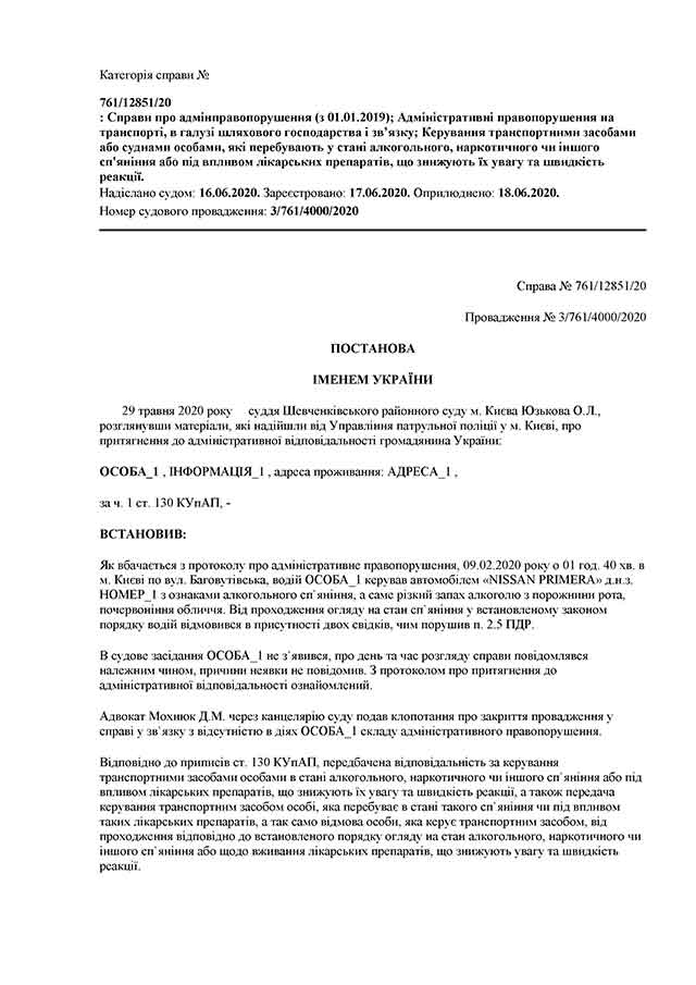 постанова Шевченківського суду по ст. 130 стр.1